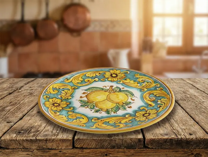 Piatto medio in ceramica decorata a mano da ceramisti siciliani limoni art 13