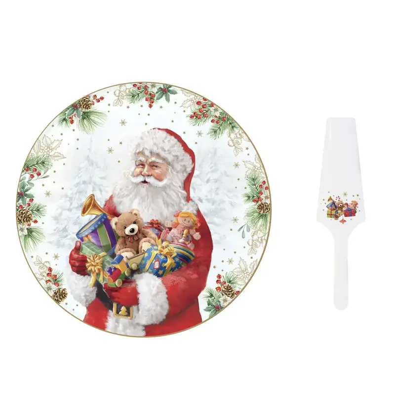 Piatto torta diametro 32 cm in porcellana con paletta Santa Is Coming | Easy Life