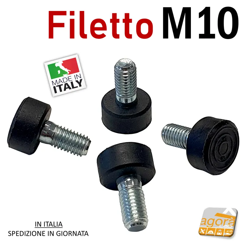 PIEDI PIEDE PIEDINO FILETTATO M10x20mm IN GOMMA D23x12 PER MOBILI E TELAI 4-100pz