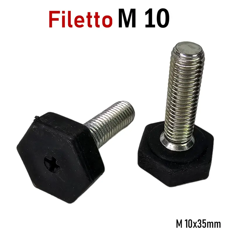 PIEDI PIEDE PIEDINO FILETTATO M10x35mm GOMMA NERA D25x10 DADO CHIAVE 25