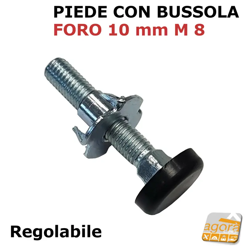 PIEDI PIEDE REGOLABILE PER MOBILI FORO 10mm ZINCATO M8mm L45 CON PIATTELLO.