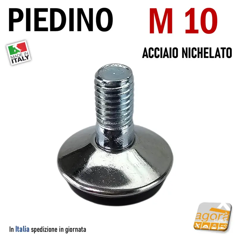 PIEDI PIEDINO CONICO FILETTATO M10x20 D32 H31 NICHEL PIEDE LIVELLATORE ACCIAIO