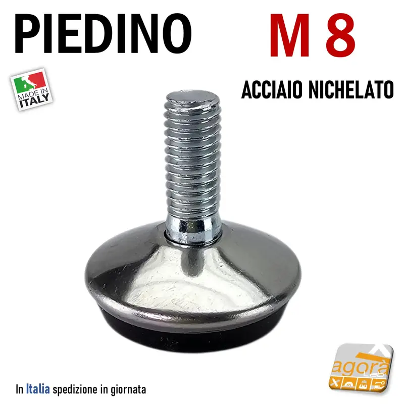 PIEDI PIEDINO CONICO FILETTATO M8x20 D32 H31 NICHEL PIEDE LIVELLATORE ACCIAIO