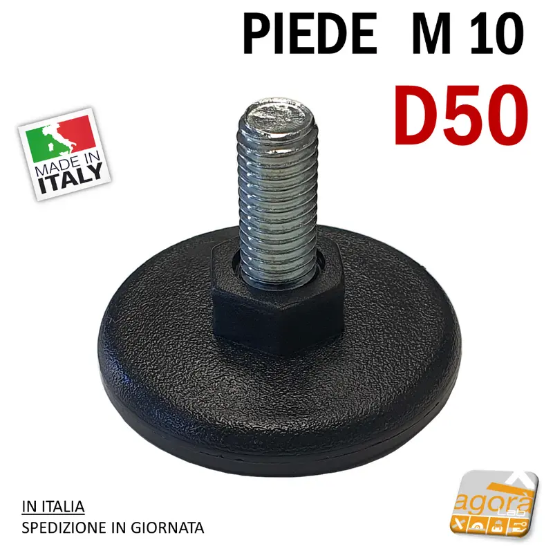 PIEDI PIEDINO REGOLABILE D 50 FILETTATO M10 IN PLASTICA NERA X TAVOLI E TELAI 4-20pz