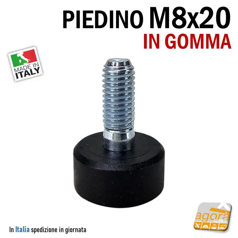 PIEDINO FILETTATO M8x20MM IN GOMMA D23X12 PIEDE LIVELLATORE PIEDI REGOLABILI