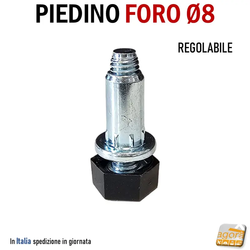 PIEDINO LIVELLATORE REGOLABILE PER MOBILI PIEDI FORO 8MM PIEDE ZINCATO CON PIATTELLO NERO 10-500pz
