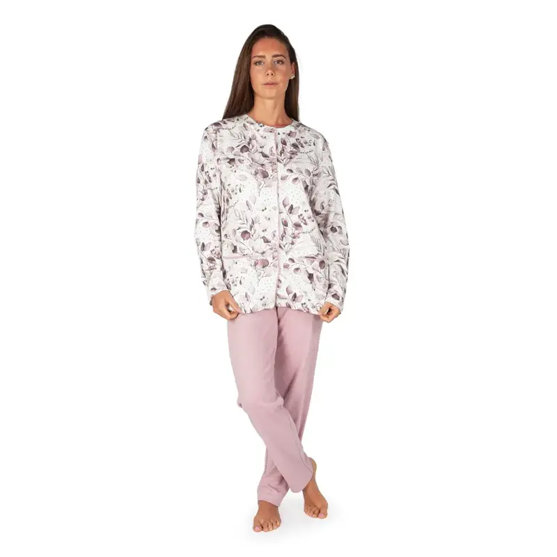 Pigiama aperto donna dritto in fantasia in caldo cotone interlock | mariottilab