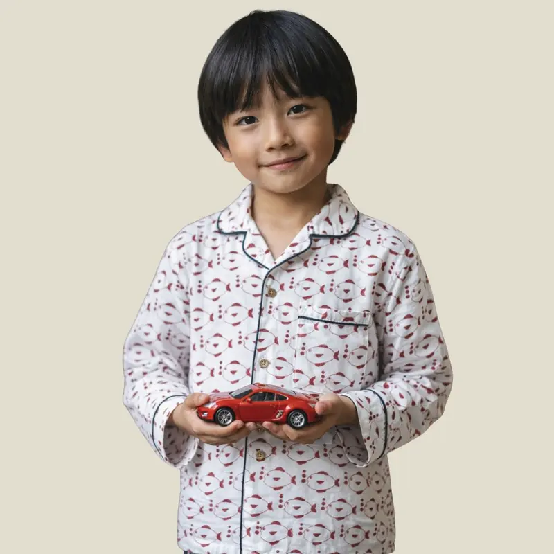Pigiama bambini e ragazzi in garza fish&bubbles red