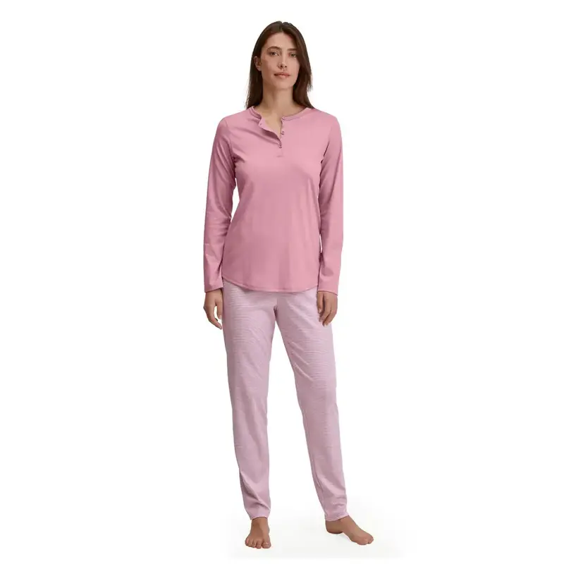 Pigiama donna a serafino a mancia lunga in puro cotone interlock Striped Dreams | Calida
