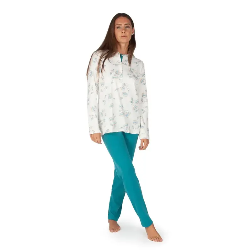 Pigiama donna a serafino a manica lunga in caldo cotone interlock | Linclalor