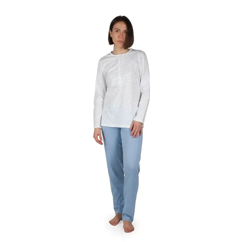 Pigiama donna a serafino a manica lunga in puro cotone leggero Cuori