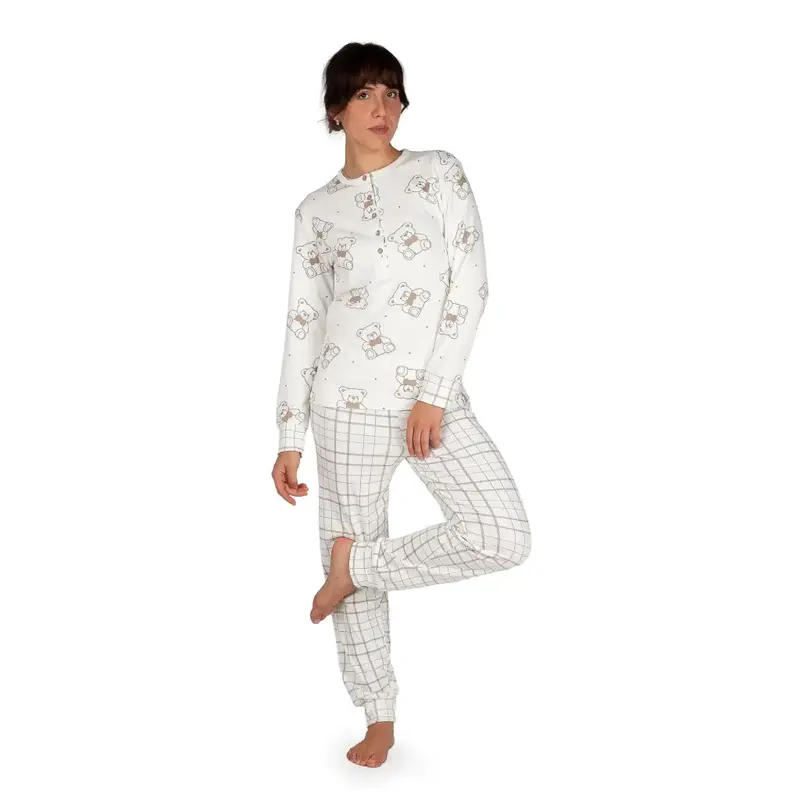 Pigiama donna a serafino a manica lunga Teddy in caldo cotone interlock | Mariotti Lab