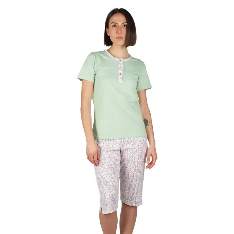 Pigiama donna a serafino a mezza manica e pantalon