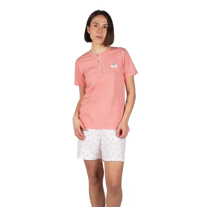 Pigiama donna a serafino a mezza manica e pantalon