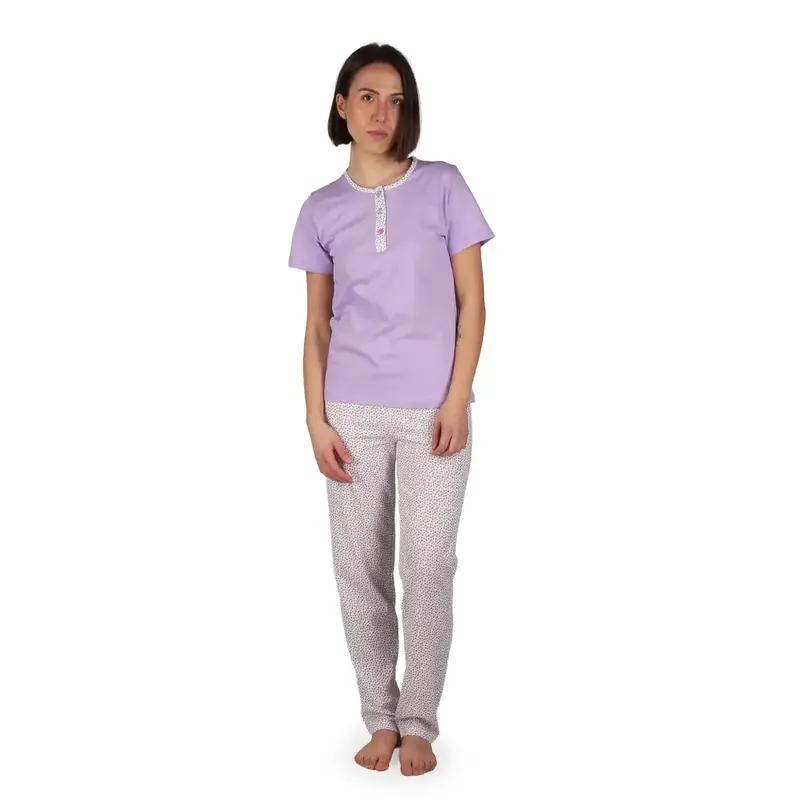 Pigiama donna a serafino a mezza manica e pantalone lungo in cotone leggero Pois | Mariotti Lab