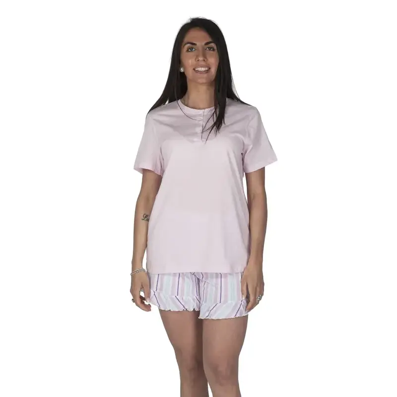 PIGIAMA DONNA A SERAFINO CORTO DELLA LINEA RIGATO IN COTONE LEGGERO | BRILLIAMO
