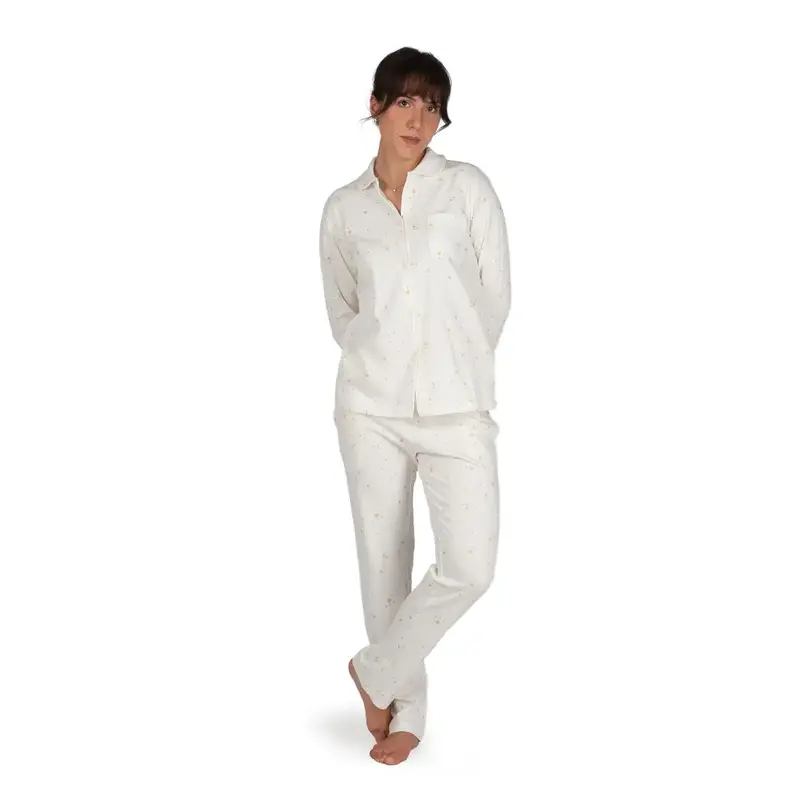 Pigiama donna aperto davanti con colletto in caldo cotone interlock Stelle