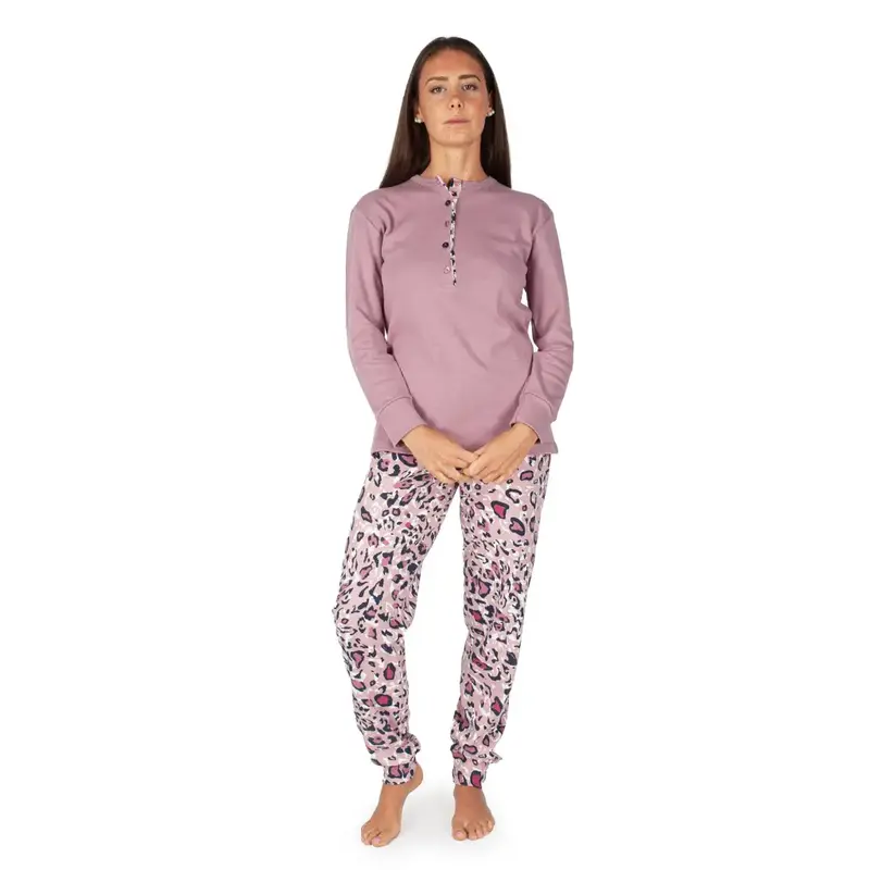 Pigiama donna serafino con polsini con pantalone f