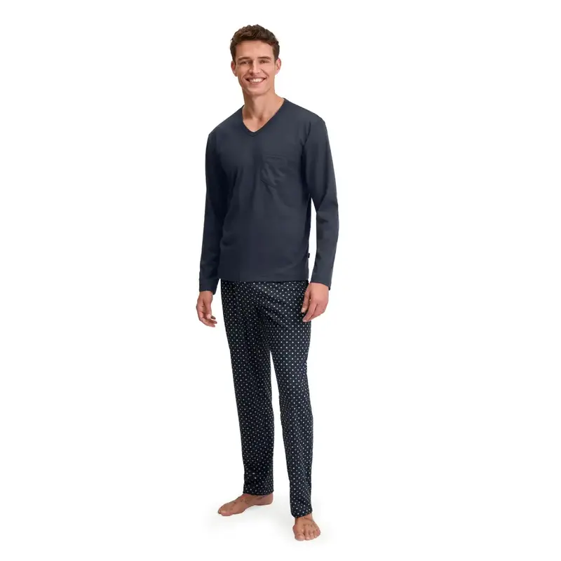 Pigiama uomo a manica lunga con scollo a V in puro cotone interlock Streamline | Calida