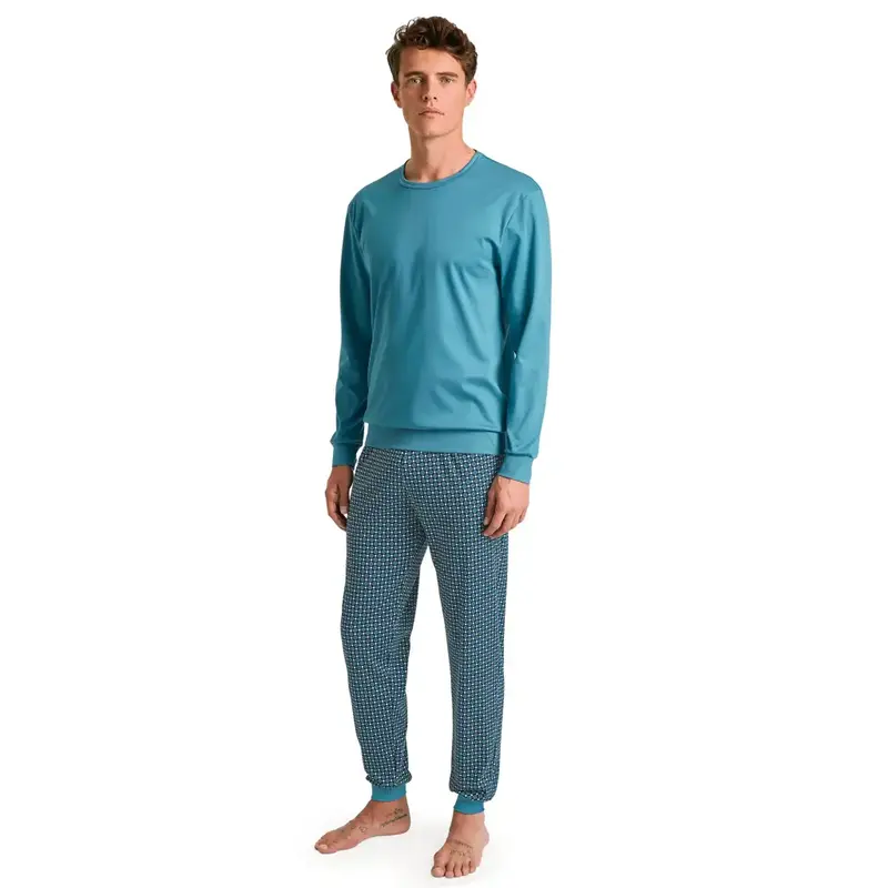 Pigiama uomo a paricollo a manica lunga con polsini in cotone Relax Streamline | Calida