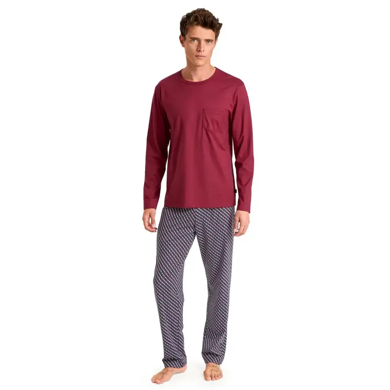 Pigiama uomo a paricollo a manica lunga in cotone Interlock Relax Imprint | Calida