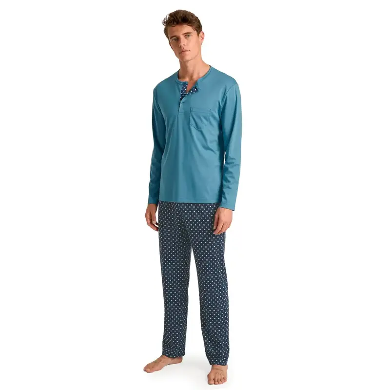 Pigiama uomo a serafino a manica lunga in cotone Swiss Cotton Relax Choice3 | Calida