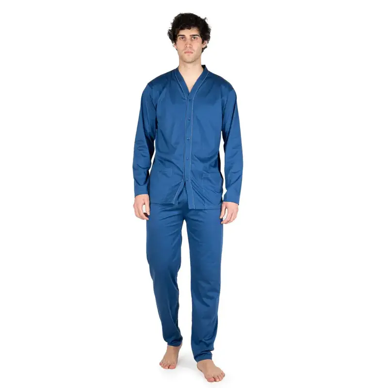 Pigiama uomo aperto a manica lunga con collo cardigan in cotone mercerizzato | Mariotti Lab