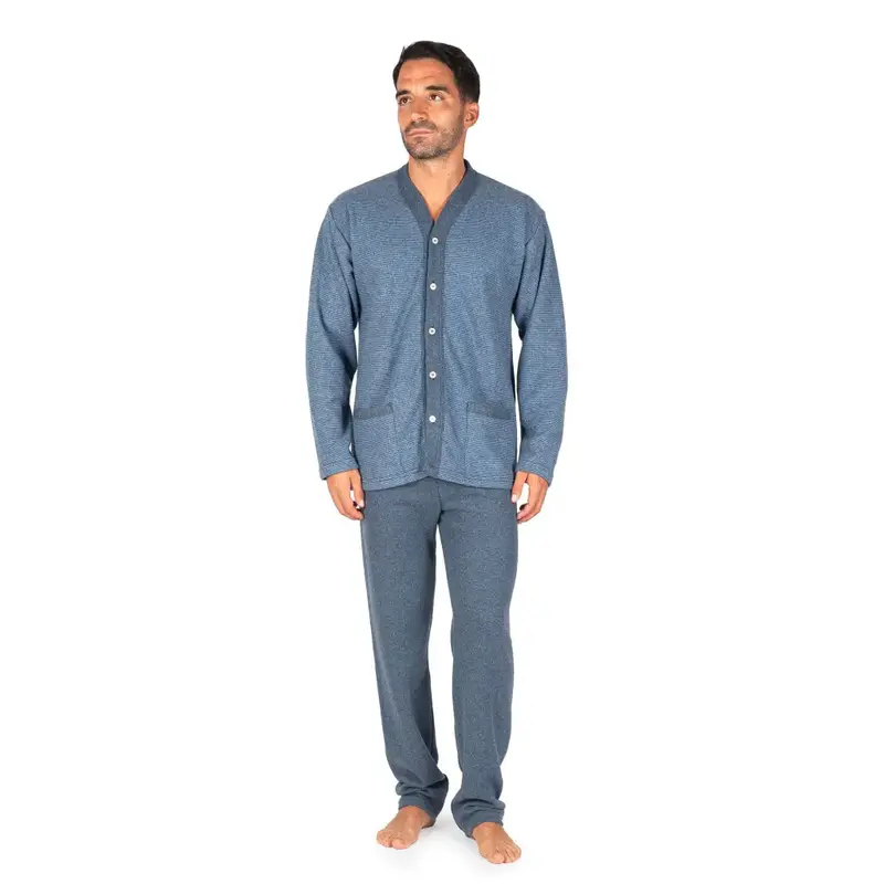 Pigiama uomo aperto cons collo cardigan a mancia lunga in caldo cotone Punto Milano | Mariotti Lab