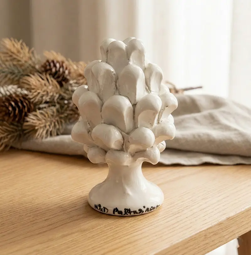 Pigna in ceramica siciliana di caltagirone decorata a mano bianca h10cm