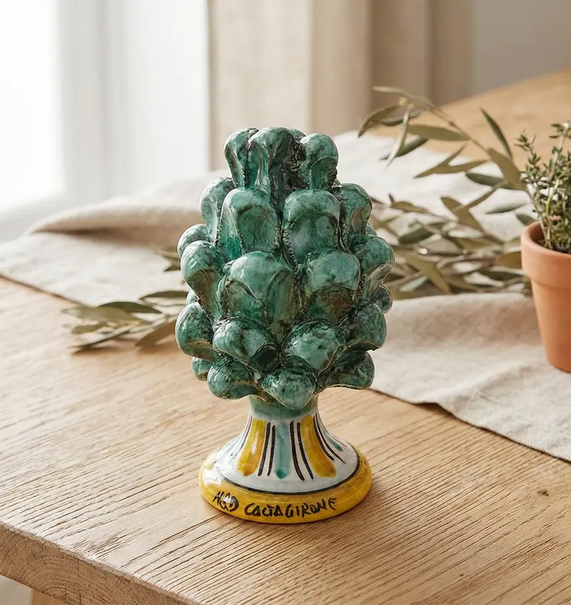 Pigna in ceramica siciliana di caltagirone decorata a mano verde h10cm