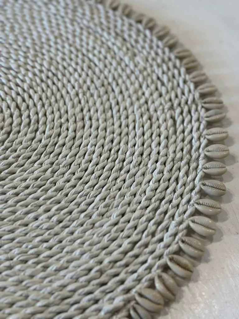 Placemat Tondo XL in Giunco e Cypree Bianco – Ø40 cm Artigianale