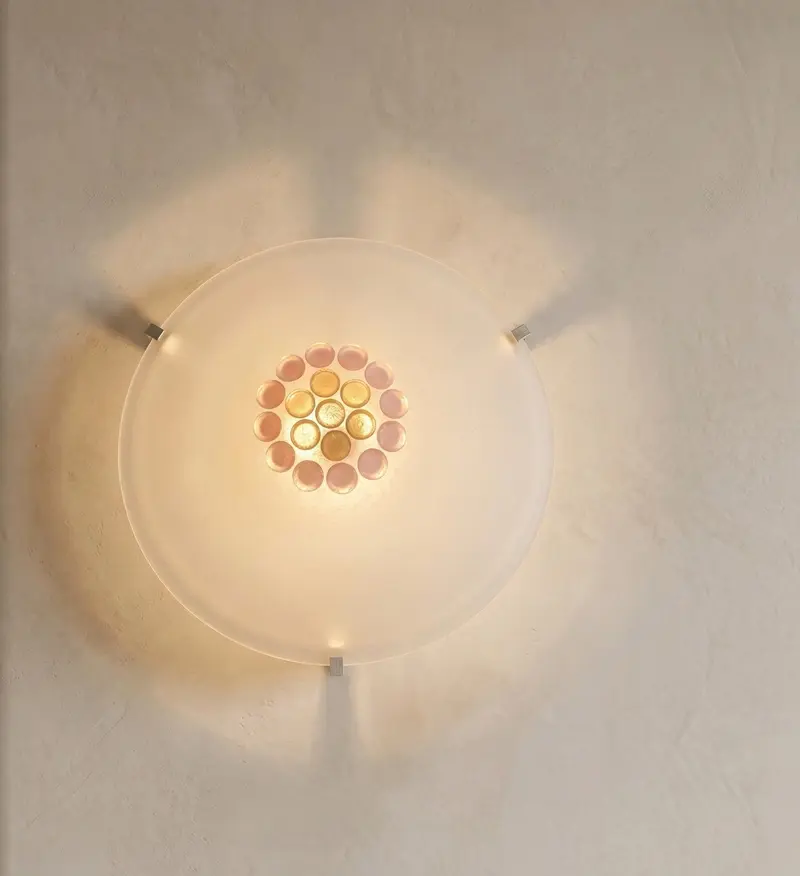 Plafoniera da soffitto classica in vetro rotonda decorata camera da letto, sala da pranzo, cucina, bagno, ingresso D 40 cm bottone (ROSA)