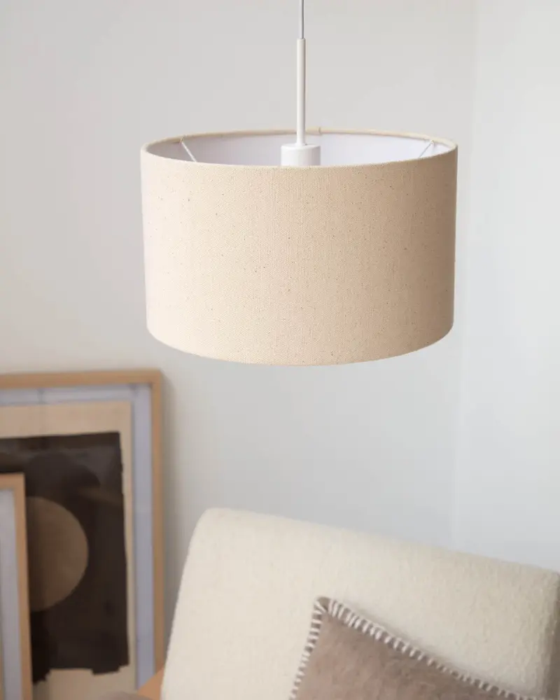 Plafoniera Nazli piccola in lino con finitura beige Ø 40 cm