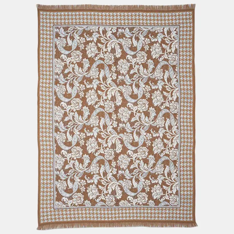 Plaid disegno Floreale con frange