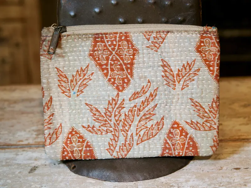 pochette, borsetta in cotone stile kantha, ricamato cucito indiano tipico etnico hand made cod.J3
