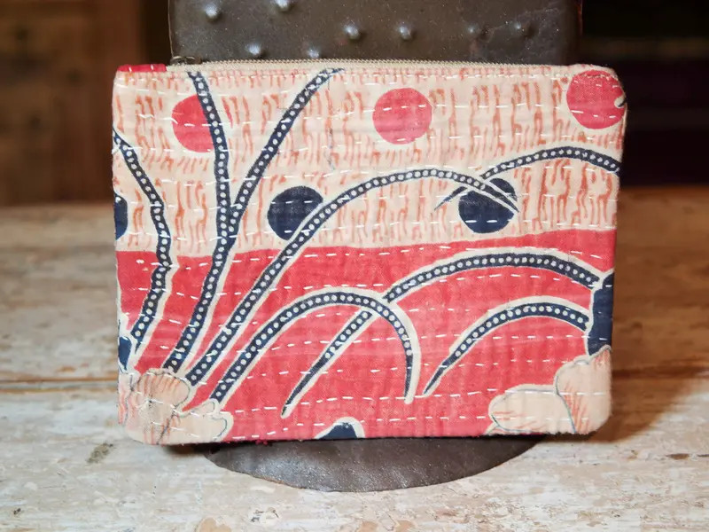 pochette, borsetta in cotone stile kantha, ricamato cucito indiano tipico etnico hand made cod.J4