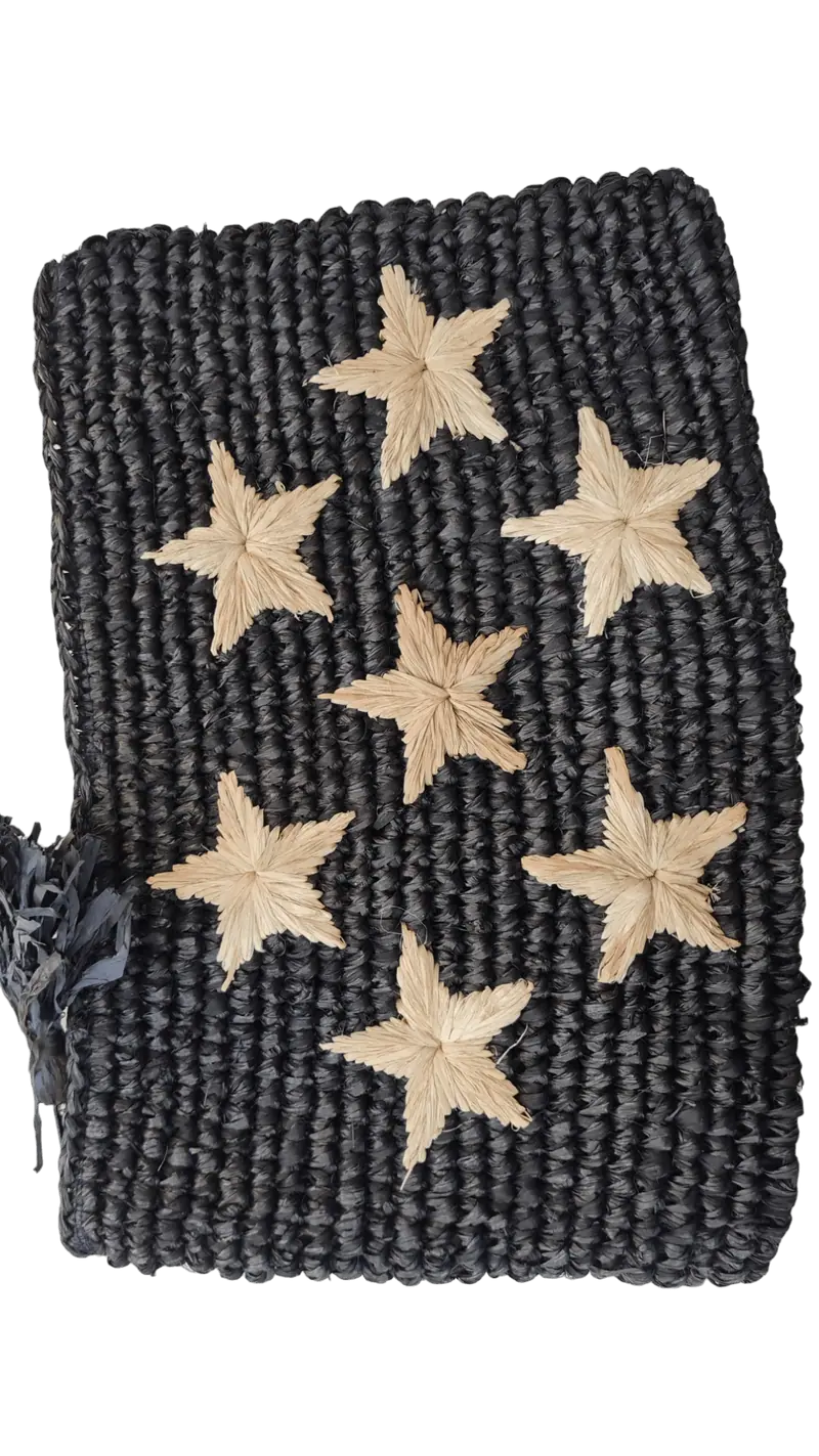 Pochette nera stelle ecru