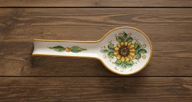 Poggiamestolo in ceramica decorata a mano da ceramisti siciliani girasole art 25