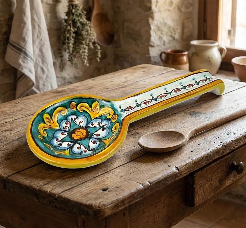 Poggiamestolo in ceramica decorata a mano da ceramisti siciliani gomes art 25