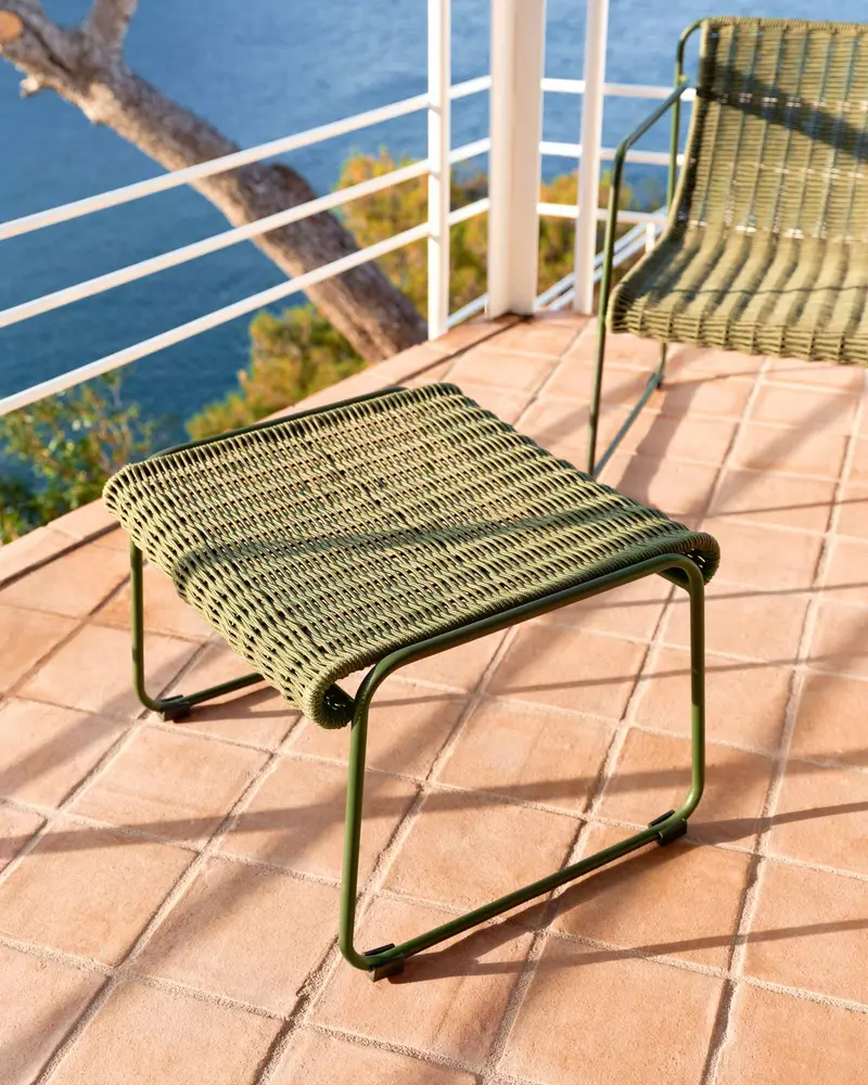 Poggiapiedi Maurina in acciaio zincato e corda verde 58 x 52,5 cm