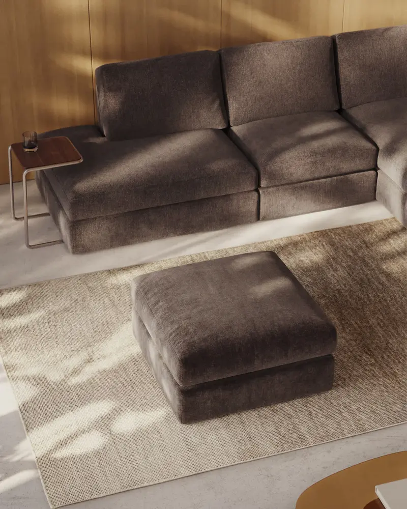 Poggiapiedi sfoderabile Alea in ciniglia beige 90 x 90 cm