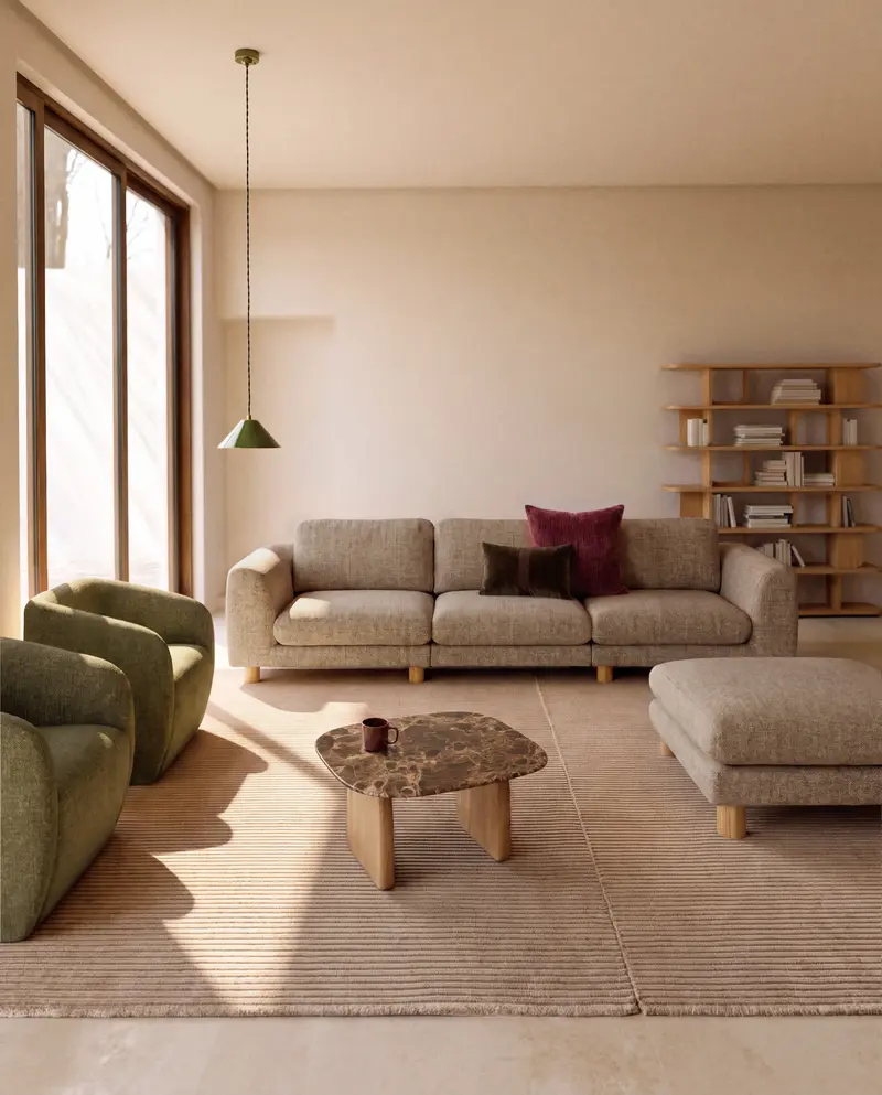 Poggiapiedi Vera marrone chiaro con gambe in legno massiccio di frassino con finitura naturale 80 x 80 cm FSC Mix Credit