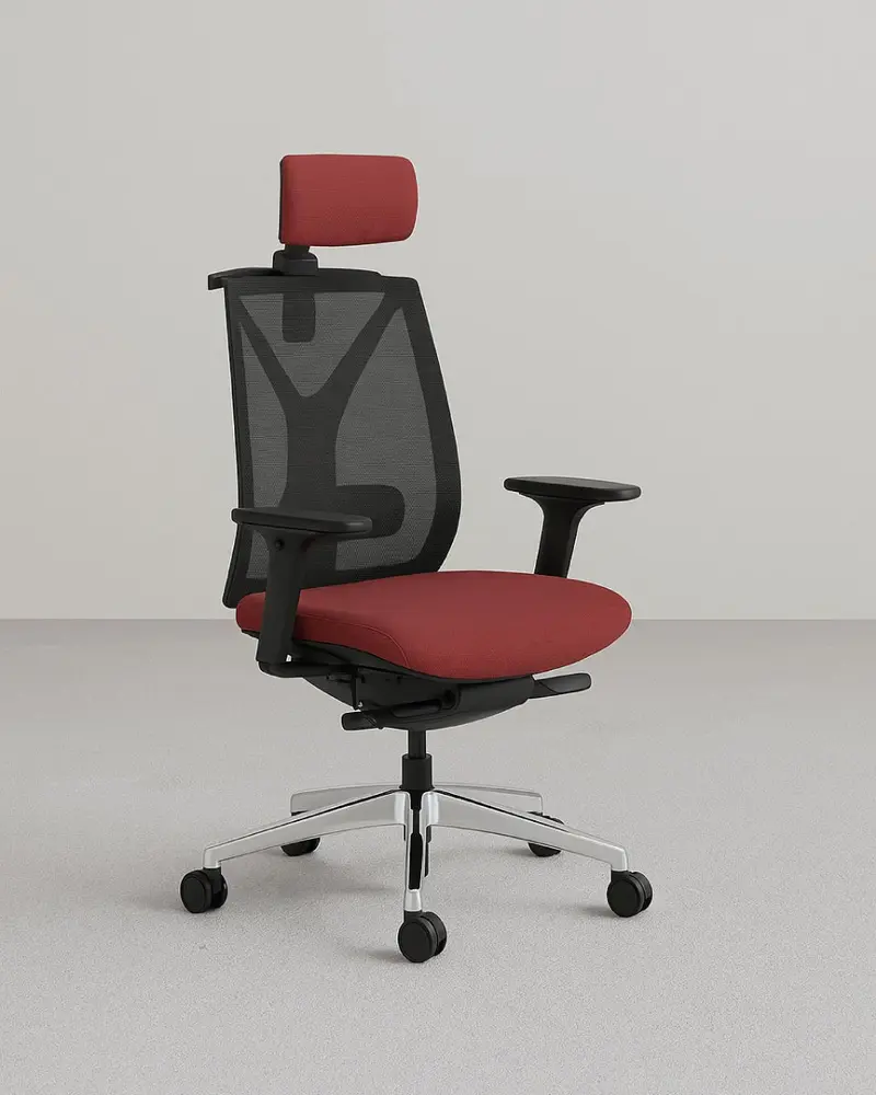 Poltrona Happy - Sedia ufficio Mesh - Poggiatesta incluso - Braccioli in nylon regolabili 4D - Rivestimento tessuto - Base girevole con ruote antishock - Altezza regolabile