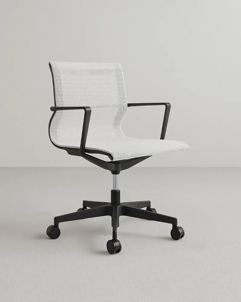 Poltrona Kendra – Sedia ufficio Mesh – Schienale basso e seduta in rete traspirante– Braccioli chiusi in nylon nero – Base girevole – Altezza regolabile