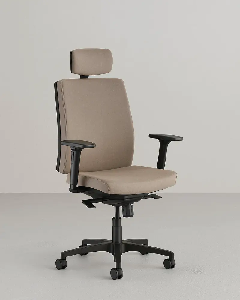Poltrona Madras – Sedia ufficio Mesh – Poggiatesta rivestito – Braccioli 2D regolabili – Base girevole – Altezza regolabile