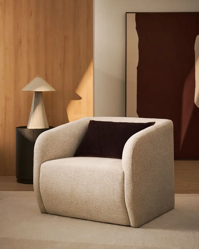 Poltrona Milare in ciniglia beige 83 cm FSC 100%