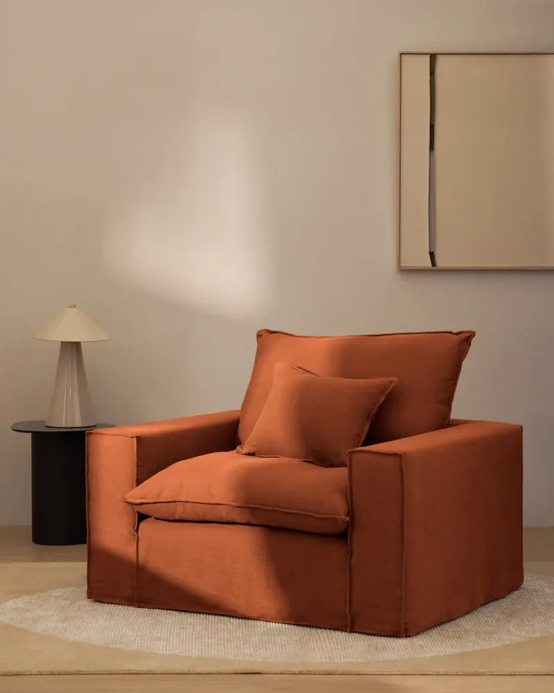 Poltrona sfoderabile Anarela in 100% lino terracotta 130 cm FSC Mix Credit