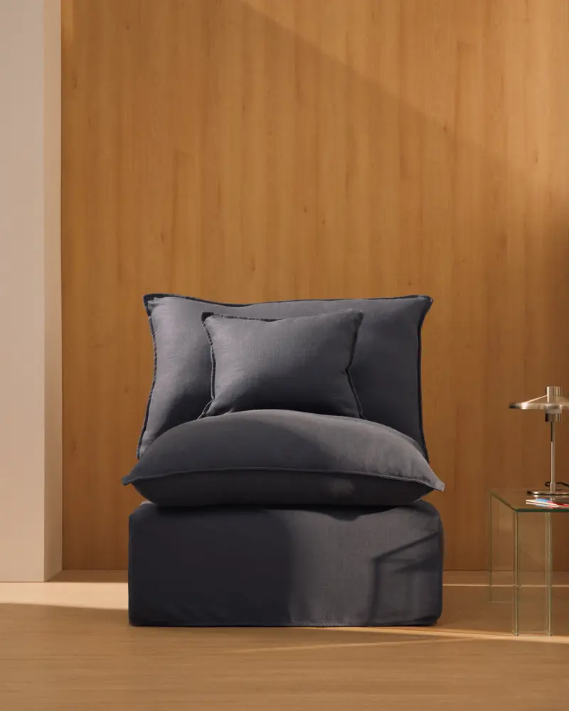 Poltrona sfoderabile Anarela in lino e viscosa grigio scuro 90 cm