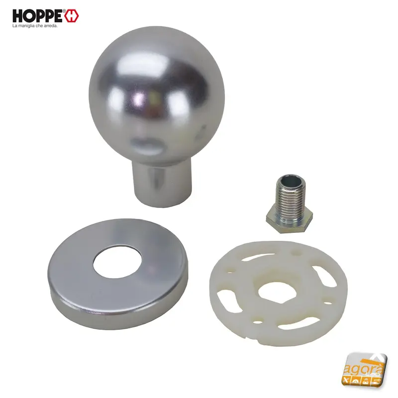 POMOLO MANIGLIA PORTA HOPPE ALLUMINIO ARGENTO F1 D 60L/42K FISSO FILETTATO KIT ROSETTA