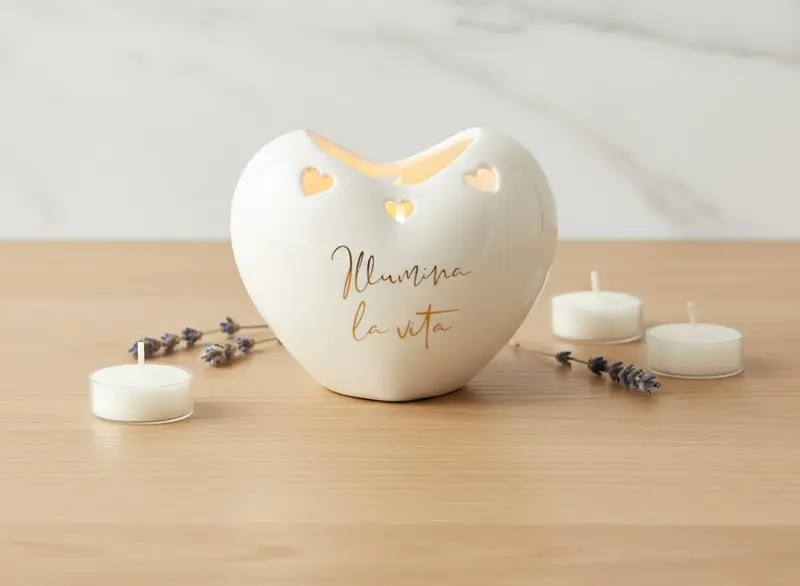Porta Candela Cuore bianco bomboniera per Matrimonio, Battesimo, Comunione, cresima Harmony PRMT26167